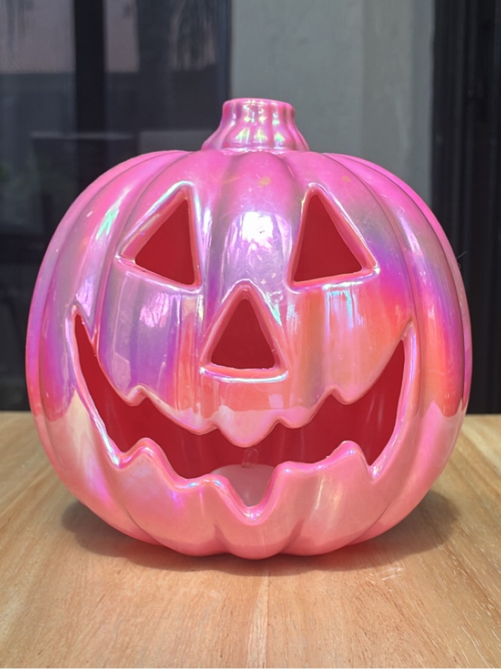 Pink Iridescent Ceramic Jack-O'-Lantern Halloween Decoration